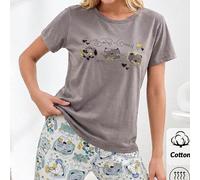 Set da pigiama composto da 2 pezzi in 100% cotone, con maglietta stampata con animali carini e pantaloni capri stampati con animali L,M,SFumetto,Geometrico,LettereTessuto