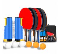 Set da ping pong - 4 racchette professionali, rete retrattile, 6 palline di maiale, custodia per il trasporto, gioco da tavolo per interni ed esterni