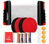 Set da Ping Pong da Tavolo con 4 Racchette, Retrattile Rete, 8 Palline e 1 Borsa per il Trasporto, per Bambini all'aperto e Adulti