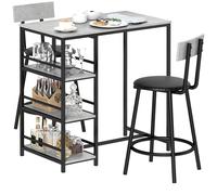 Set da Pranzo 3 Pezzi con Bancone Bar con Ripiani e 2 Sedie Alte Grigio Chiaro