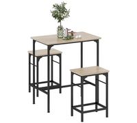 Set da Pranzo 3 Pezzi con Tavolo da Cucina e 2 Sgabelli Bar in Legno e Acciaio color Legno e Nero