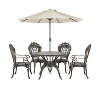 Set da pranzo 4 persone con ombrellone alluminio marrone vintage Sapri
