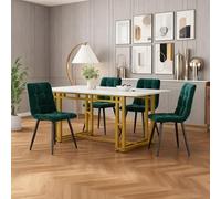 Set da pranzo 4 posti - Tavolo 120 x 70 cm con piedi dorati e sedie verde scuro