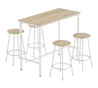 Set Da Pranzo 5 Pezzi Con Bancone Da Bar 110x50x89.5 Cm E Sgabelli Ø30x60.5 Cm In Legno E Metallo Color Legno