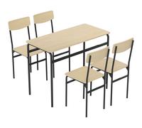 Set da Pranzo 5 Pezzi con Tavolo Rettangolare e 4 Sedie da Pranzo in MDF e Gambe in Metallo Nero e color Legno