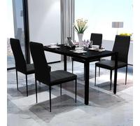Set da Pranzo 5 Pezzi Nero con Tavolo in Vetro Temperato e Sedie in Pelle Artificiale, Set Sala da Pranzo Moderno per Interni, Design Elegante con Struttura Stabile in Ferro