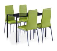 Set da Pranzo 5 Pezzi Verde con Tavolo Vetro Temperato e Sedie Pelle Artificiale, Set Sala da Pranzo Moderno per Soggiorno e Cucina, Design Elegante con Struttura Stabile
