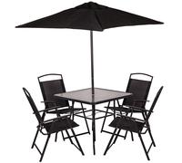 Set da Pranzo 6 Pezzi per Giardino Patio con Ombrellone 4 Sedie Pieghevoli Nero