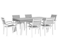 Set da Pranzo 7 Pezzi Bianco e Grigio Tavolo Rettangolare e 6 Sedie Pereta