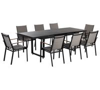 Set da pranzo 8 posti metallo tavolo allungabile nero e cuscini grigio Valcanett