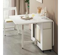 Set da pranzo allungabile in legno con 4/6 sedie, tavolo pieghevole con ribaltina, tavolo da studio ergonomico con 4/6 sedie impilabili for cucina, sala da pranzo o ristorante.(White)