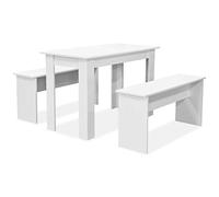 Set da pranzo bianco 3 pezzi, tavolo e 2 panche | Materiale a base di legno, bordi in PVC, facile da installare, pulizia con un panno umido