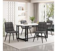 Set da pranzo con 4 sedie, moderno tavolo da pranzo in ferro, in velluto (grigio scuro + nero, 140 x 80 cm)