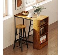 Set da Pranzo con Bancone Bar con 3 Ripiani e 2 Sgabelli Alti con Poggiapiedi Stile Industriale, Marrone