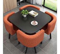Set da Pranzo con Tavolo e 4 Sedie, Tavolo da Pranzo in Stile Bar di Metà Secolo, Piano in Legno Ecologico, Cuscino Del Sedile in Spugna Ad Alto Rimbalzo, Salvaspazio(Orange)