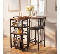 Set da pranzo con tavolo e sedia da 3 pezzi per 2 posti, tavolo alto e sedia da bar con ripiano a 3 livelli, 2 sedie con sedie futon, il tavolo è uno spesso piano in legno per piccole stanze e apparta