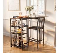 Set da pranzo con tavolo e sedia da 3 pezzi per 2 posti, tavolo alto e sedia da bar con ripiano a 3 livelli, 2 sedie con sedie futon, il tavolo è uno spesso piano in legno per piccole stanze e apparta