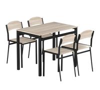Set Da Pranzo Con Tavolo Rettangolare E 4 Sedie In Acciaio E Mdf, Nero E Rovere