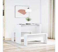 Set da pranzo da 3 pezzi in legno bianco con tavolo da pranzo e 2 panchine, moderno set da sala da pranzo, compatto e salvaspazio, ideale per cucina e zona pranzo, robusto e facile da pulire