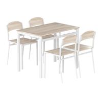 Set Da Pranzo Da 5 Pezzi Con 1 Tavolo Rettangolare E 4 Sedie, In Metallo E Mdf, Grigio E Bianco