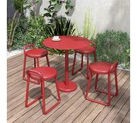 Set da pranzo da esterno per 4 persone, tavolo rotondo moderno e sedie per terrazza, cortile, portico, mobili piccoli spazi in rosso (80 cm)