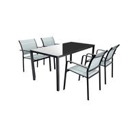Rebecca Mobili Set Mobili da Pranzo da Giardino, Tavolo da Pranzo da Esterno con 4 Sedie, Antracite Grigio Chiaro, Acciaio Poliestere Vetro, Stile Moderno - con 4 Posti - Art. RE7191