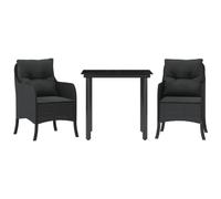 Set da pranzo da giardino, 3 pezzi, in polyrattan, con cuscino rimovibile e lavabile, telaio in acciaio verniciato a polvere, tavolo in vetro temperato, 80 x 80 x 74 cm, per terrazza e giardino