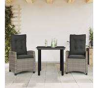 Set da Pranzo da Giardino 3 pz con Cuscini in Polyrattan Grigio