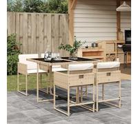 Set da Pranzo da Giardino 5 pezzi, con cuscini sfoderabili e lavabili, tavolo in vetro temperato e sedie in polyrattan PE e acciaio verniciato, 110 x 106 x 73 cm, beige e nero, for esterno, patio, cor
