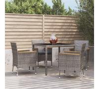 Set da Pranzo da Giardino 5 pz con Cuscini in Polyrattan Grigio