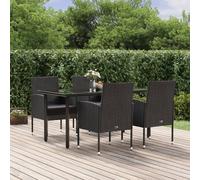 Set da Pranzo da Giardino 5 pz Nero con Cuscini in Polyrattan