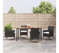 Set da Pranzo da Giardino 5 pz Nero con Cuscini in Polyrattan