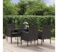 Set da Pranzo da Giardino 5 pz Nero con Cuscini in Polyrattan