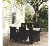 Set da Pranzo da Giardino 7 pz con Cuscini in Polyrattan Nero