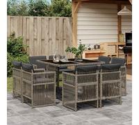 Set da Pranzo da Giardino 9 pz con Cuscini in Polyrattan Grigio
