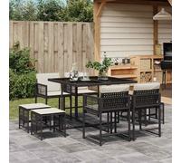 Set da Pranzo da Giardino 9 pz con Cuscini Nero in Polyrattan