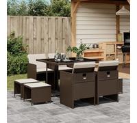 Set da Pranzo da Giardino 9pz con Cuscini Marrone in Polyrattan Set Salotto Da Esterno Tavolo Esterno Con Sedie Salotto Da Giardino Esterno Sedie Da Giardino per Esterno Giardino Terrazza Cortile