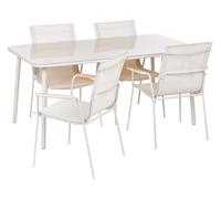 Beliani Set da pranzo da giardino a 4 posti con struttura in acciaio piano in vetro temperato seduta e schienale in rete impilabile, beige chiaro