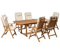 Set da pranzo da giardino a 6 posti in legno di acacia e sedie pieghevoli con cu