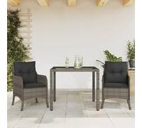 Set da pranzo da giardino con cuscino, grigio, in rattan sintetico, per esterni, 90 x 90 cm, 2 sedie, per terrazza, balcone, cortile, comodo set da cose