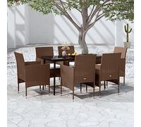 Set da pranzo da giardino con cuscino, marrone-nero, in rattan e acciaio, 140 x 70 x 74 cm, per terrazza e balcone, impermeabile, per esterni