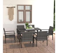 Set da pranzo da giardino in polyrattan grigio, impermeabile, per terrazza, balcone e sala da pranzo all'aperto, con tavolo e sedie