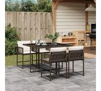 Set da pranzo da giardino, in polyrattan, marrone, pieghevole, sotto tavolo, resistente ai raggi UV, 110 x 106 cm, con piano in vetro temperato, per terrazza e giardino