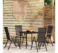 Set da pranzo da giardino in rattan nero, resistente alle intemperie, con tavolo in vetro e sedie regolabili per balcone e terrazza, ideale per mangiare comodamente all'aperto