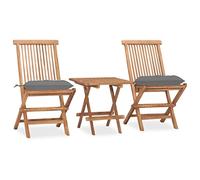 Set da pranzo da giardino pieghevole in teak massiccio con cuscino grigio, set di mobili da patio resistente alle intemperie, ideale per interni all'aperto e piccoli spazi, pronto all'uso.