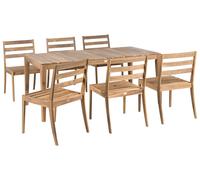 Set da pranzo da giardino rustico in legno di acacia certificato con 6 sedie e t