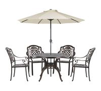 Set da Pranzo da Giardino Tavolo 4 Sedie e ombrellone Alluminio Marrone Salento