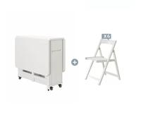 Set da pranzo ergonomico e pieghevole, tavolo da studio con finitura naturale con 6 sedie impilabili, angoli arrotondati di sicurezza, 4 rulli frenanti per una facile mobilità e stabilità