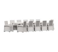 Set Da Pranzo Giardino 14 Pezzi Bianco Grigio Chiaro PP Tavolo 12 Posti | Resistente UV e acqua, sedie ergonomiche, polyrattan elegante, leggero e pratico, regolazione manuale, uso esterno