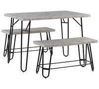 Set da Pranzo Impiallacciato in Marmo Grigio e Nero 2 Panche 4 Posti Kempton